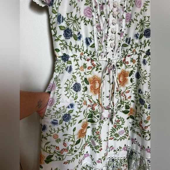Farm Rio Folk Floral Lace Midi Dress White Sz extra small - Picture 7 of 16